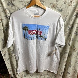 Levis Shirt Adult  White Blue Spell Out Cotton Short Sleeve Casual Mens Size 2XL